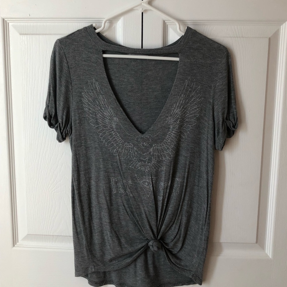 Gray t-shirt V-neck cut out